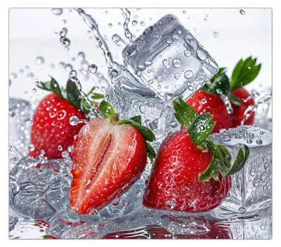 Produktbild von Spritzschutz Herdabdeckplatte Schneidebrett aus Glas Erdbeeren im Wasser 1-Teilig (60x52cm)