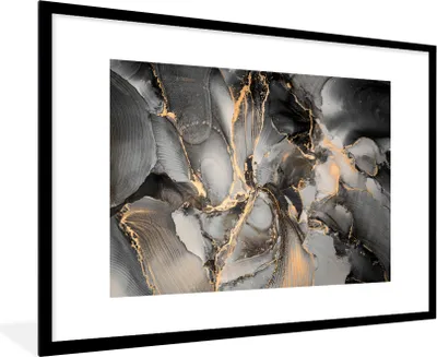 Produktbild von MuchoWow® Gerahmtes Poster Grau - Luxus - Gold - Marmor 90x60 cm - Poster mit Schwarzem Bilderrahmen Wandposter Rahmen Foto Bilder - Wanddekoration - Fotos