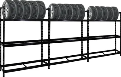 Produktbild von Mega Deal | 3x Reifenregal Tiger XL | HxBxT 200x150x45 cm | 300kg Fachlast | bis zu 54 Reifen | Schwarz