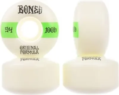 Image de Bones 100's OG V4 Wide Roues de skateboard 54mm 100A (jeu de 4) blanches/vertes