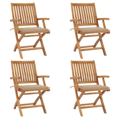 Produktbild von Klappbare Gartenstühle mit Kissen 4 Stk. Massivholz Teak