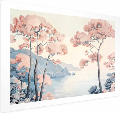Produktbild von Posterpapier Poster - Ocean Cliffs and Trees; Delicate Motif in Pastel Colors 90x60 cm Landschaften c-H-10044-ao-a