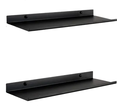Immagine prodotto di Mensole a parete da 50 cm, set da 2, in metallo nero, per il soggiorno