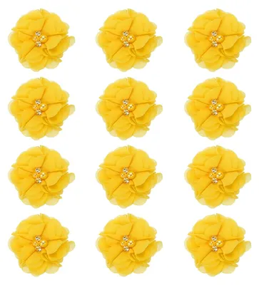 Productafbeelding van Chiffonbloemen met Strassperlen, 12 Stuks, Geel
