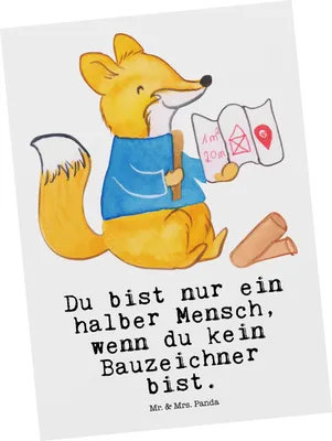 Produktbild von Mr. & Mrs. Panda Postkarte Bauzeichner Herz - Weiß - Geschenk, bildkarte, Ansichtskarte, Grußkarte, Postkarten, Ansichtskarten