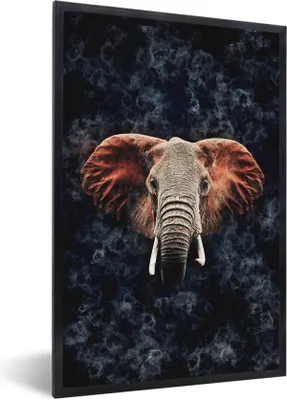 Produktbild von MuchoWow® MuchoWow® Gerahmtes Poster Elefant - Orange - Rauch 60x90 cm - Poster mit zchwarzem Bilderrahmen - Kunst