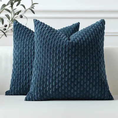 Immagine prodotto di Set di 2 federe decorative in velluto a coste blu