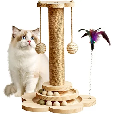 Produktbild von Kratzbäume, Kratzbaum für Katzen, 50cm Kratzpfosten Katzenkratzbaum Spielzeug mit Ball, Lagiger Drehteller, Federn, Sisalseil für Kratzbaum