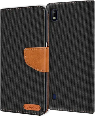 Produktbild von Conie Jeans Style Klapp Tasche für Samsung Galaxy A10 Kartenfach Hülle Rundumschutz in Schwarz