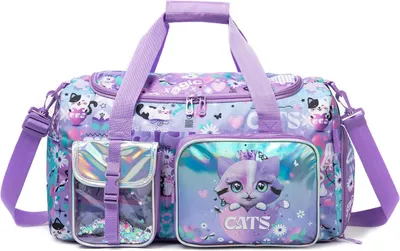 Obrázok produktu pre Detská športová taška 50.8x28x20.8 cm, lila, mačka, ľahká, pre šport