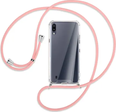 Produktbild von Handykette Backcover-Schutzhülle mit Band (Metall silberfarben) für Samsung Galaxy A10 - rosa