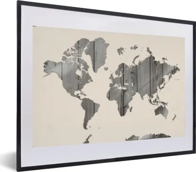 Produktbild von MuchoWow® MuchoWow® Gerahmtes Poster Weltkarte - Beige - Schwarz - Weiß 60x40 cm - Poster mit zchwarzem Bilderrahmen - Schlafzimmer - Plakat in Rahmen - Drucken
