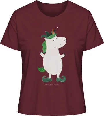 Produktbild von Mr. & Mrs. Panda Damen Basic T-Shirt Einhorn Joker Größe S - Burgundy - Geschenk, Hofnarr, Kasper, Einhörner, Mittelalter, Rundhals, Oberteil, Unicorn