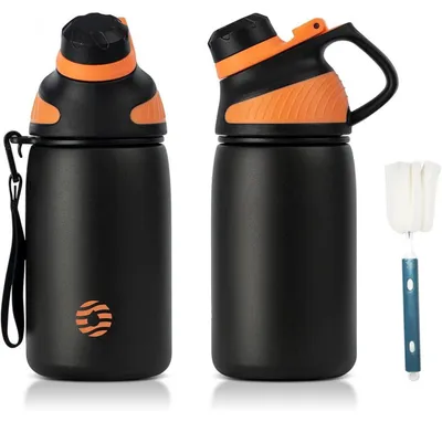 Produktbild von Edelstahl Trinkflasche Sport Magnetischer Deckel 400ml BPA-Frei Auslaufsicher Kohlensäuregeeignet Thermo Schwarz