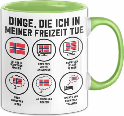 Produktbild von Dinge Die Ich In Meiner Freizeit Mache Norwegen Tasse Geschenk Norwegen-Liebhaber Geschenkidee Urlaub (Grün)