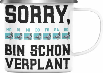 Produktbild von Trendation - Taubenzüchter Geschenkidee Emaille Tasse mit Spruch Taubenbesitzer Geschenk Taubenliebhaber (Silber)