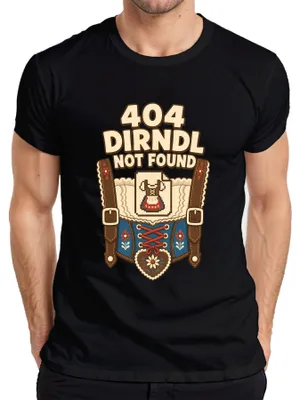 Productafbeelding van 404 Dirndl niet gevonden. Grappig Oktoberfest-shirt, alternatief voor lederhosen. Heren T-shirt, zwart, maat L