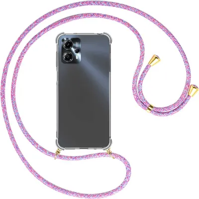 Produktbild von Handykette Backcover-Schutzhülle mit Band (Metall goldfarben) für Motorola Moto G13, Moto G23 (6.5'') - lila/rosa/blau