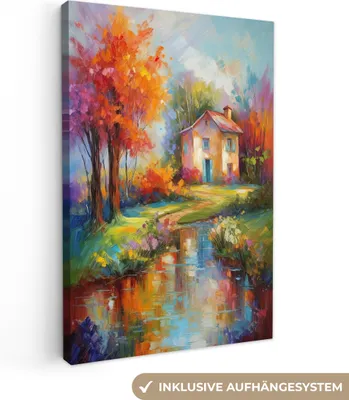 Produktbild von MuchoWow® - Leinwandbilder - Landschaft - Farbenfroh - Ölgemälde - Kunst, Wandbild, Wanddeko Bilder Wohnzimmer, 40x60 cm