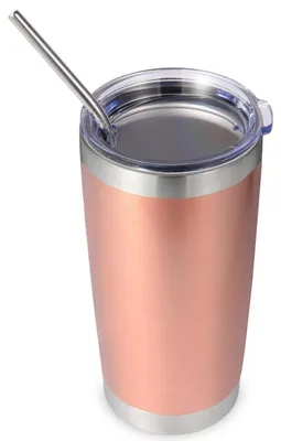 Produktbild von Thermobeker mit Deckel und Strohhalm, 600 ml, doppelwandig, für unterwegs