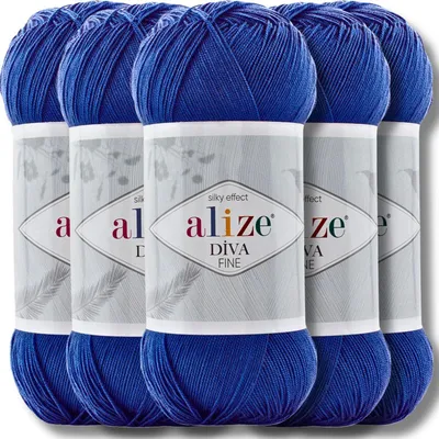 Zdjęcie produktu dla Alize 5 x 100 g wełna Diva Fine, jednolita, do szydełkowania i dziergania (kobalt – 132)