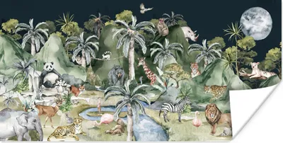 Produktbild von MuchoWow® Poster Kinder - Dschungel - Natur - Tiere - Pflanzen 120x60 cm - Bild