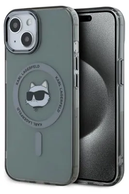 Produktbild von Karl Lagerfeld Klhmp15Shlschk Iphone 15 6.1 Schwarz/Schwarz Hardcase Iml Metal Choupette Head Magsafe