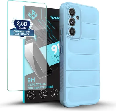 Produktbild von Handy Hülle für Samsung Galaxy A54 5G mit 9H Displayglas Displayschutz Plus Grip Case Cover Schutzhülle Softgrip Farbe: Hellblau