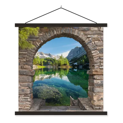 Produktbild von MuchoWow® Textilposter Aussicht - Berg - Landschaft - Wasser 90x90 cm mit schwarzem Rahmen - Magnetisches