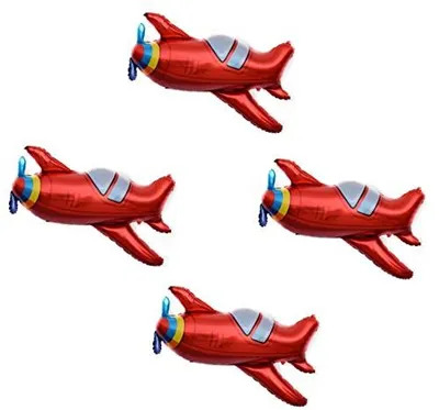 Produktbild von 5-teiliges Geburtstags-Folienballon-Set – Flugzeug-Motto für Kinder