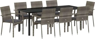 Image de vidaXL Ensemble de jardin pour repas, 9 pièces, gris, en résine tressée