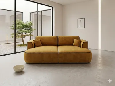 Produktbild von BIG SOFA COZI, Dunkelblau mit gelbem Keder, Matt Velvet