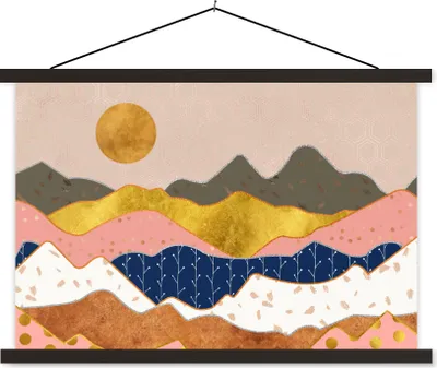 Produktbild von MuchoWow® Textilposter Muster - Gold - Pastell 150x100 cm mit schwarzem Rahmen - Schlafzimmer