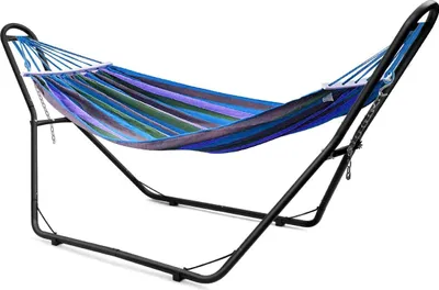 Produktbild von Freistehendes Hängemattengestell, Eisengestell Hängemattenständer mit Ketten und Haken, Hängematte Gestell Schwarz, Metallgestell Hängematten für In- und Outdoor