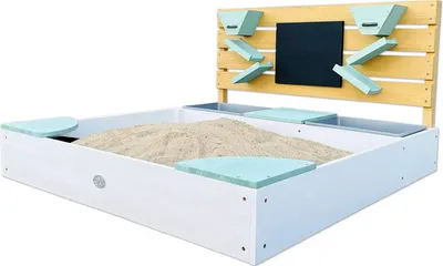 Image de Axi Cato Bac À Sable En Bois, Jeu De Sable Avec Bassin D'Eau Et Mur De Jeu - Vert/Blanc | Equipé De Jouets De Sable, Tableau À Craie, Entonnoirs Et