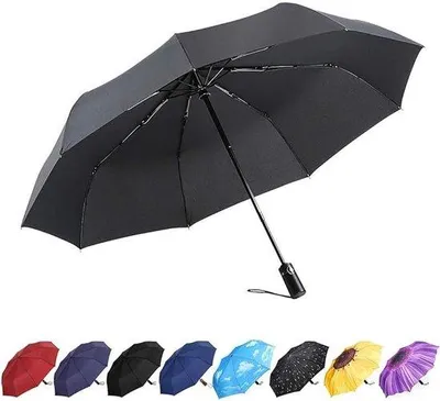 Produktbild von Famanu Faltbarer Reise-Regenschirm winddicht - mit Holzgriff