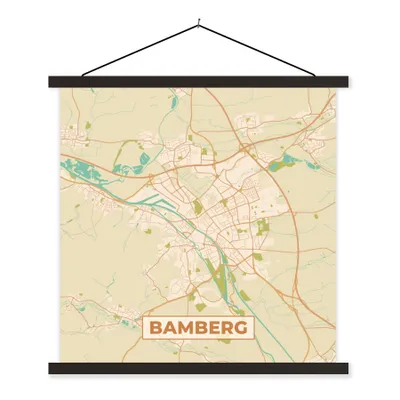 Produktbild von MuchoWow® Textilposter Karte - Bamberg - Karte - Stadtplan - Vintage 90x90 cm mit schwarzem Rahmen - Magnetisches