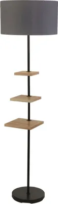 Obrázek produktu pro Stojací lampa kovová látková E27 163 cm dřevo světle šedá kulatá moderní