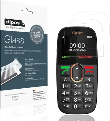 Produktbild von 2x Schutzfolie für Gigaset GL695 - Anti-Shock 9H Folie dipos Glass Kunststoffglas