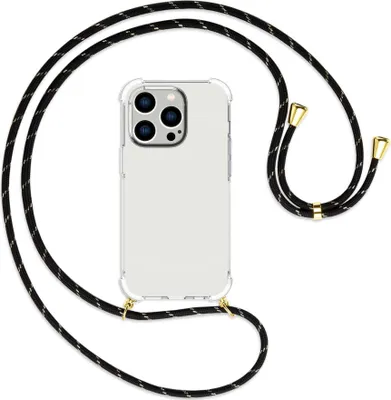 Produktbild von Handykette Backcover-Schutzhülle mit Band (Metall goldfarben) für Apple iPhone 14 Pro (6.1'') - schwarz/gold