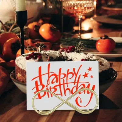 Produktbild von Set von 12 Platzkartenhaltern für Hochzeit und Geburtstag - inklusive unendlicher Nachrichtenklammer - Tischnummern - goldfarben - Festhochzeitsrestaurant