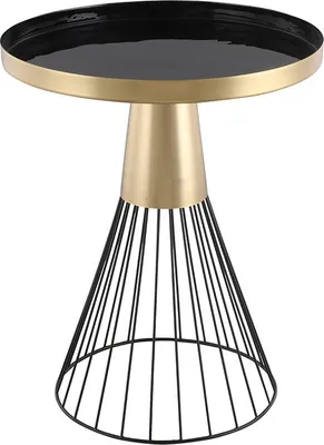A black and gold side table with a wire base.