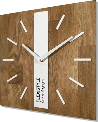 Immagine prodotto di FLEXISTYLE Orologio da parete moderno senza ticchettio - Orologi da parete moderni in legno per bagno e soggiorno - Rovere (bianco, quadrato, 30 cm)