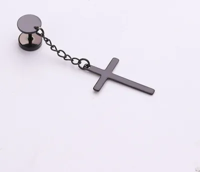 Produktbild von Ohrringe mit hängender Feder oder Kreuz Creolen Ohrstecker Schwarz Kreuz