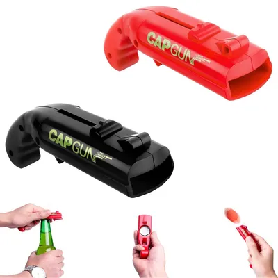 2er-Set Pistolen-Flaschenöffner aus Kunststoff, schwarz/rot