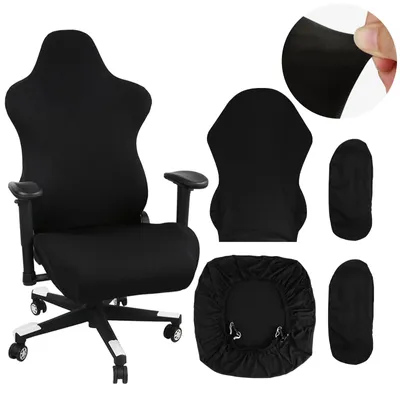 Productafbeelding van 4-delige set bekleding voor gamingstoelen, zwart, elastisch, afneembaar, wasbaar, met armleuningen. Bekleding voor computerstoelen, gamingstoelen, draaistoelen en fauteuils