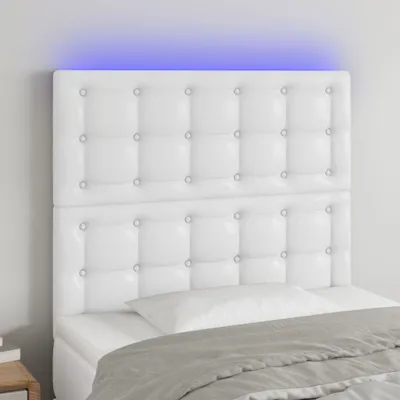 Produktbild von vidaXL LED Kopfteil Weiß 100x5x118/128 cm Kunstleder - LED Kopfteil - LED Kopfteile - Kopfteil - Bett-Kopfteil