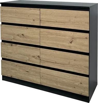 Produktbild von Kommode 8 grifflose Schubladen Thekla Schwarz-Artisaneiche