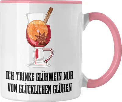 Produktbild von Trendation - Glühwein Tasse Lustig Spruch Glühweinbecher mit Henkel Doppelwandig Glühweintassen Gläser Weihnachtsmarkt Becher Tassen Geschenk - Von Glücklichen Glühen (Rosa)