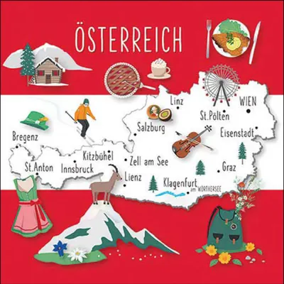 Produktbild von Servietten Papier 33x33cm 3-lag. mit Österreich Motiv 20 Stück